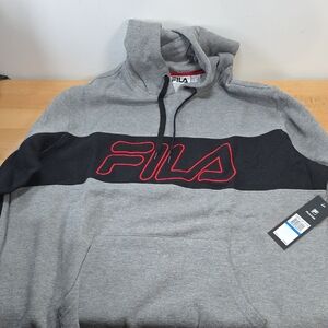Fila Men's Gray Hoodie with Black and Red Accents Size XL